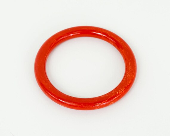 1940s Orange Bakelite Bracelet | 40s Orange Mottl… - image 4