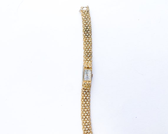 1950s Gold Rhinestone Ladies Watch | 50s Gold Ser… - image 3