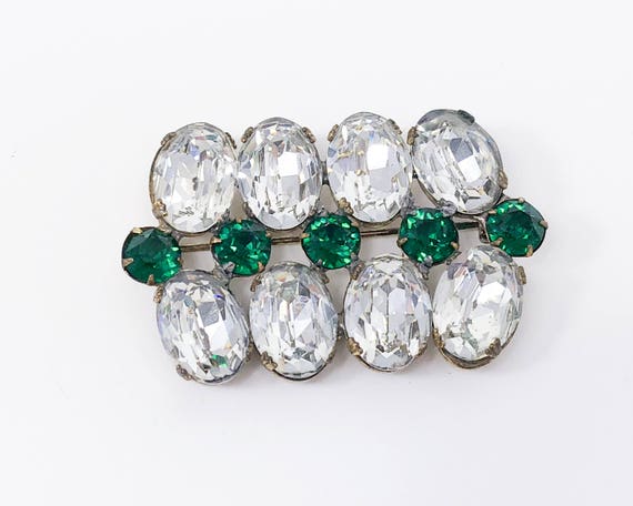 1930s Large Crystal Brooch | 30s Clear Ovals & Gr… - image 3