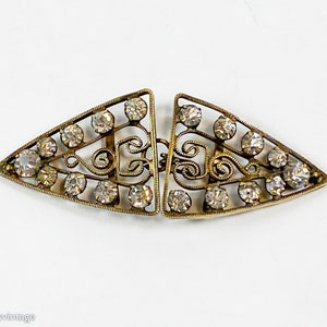 1900s Rhinestone Belt Buckle Set | 1900s Gold Filigree Belt Buckle Set | Wedding Sash Buckle Set  | Czechoslovakia