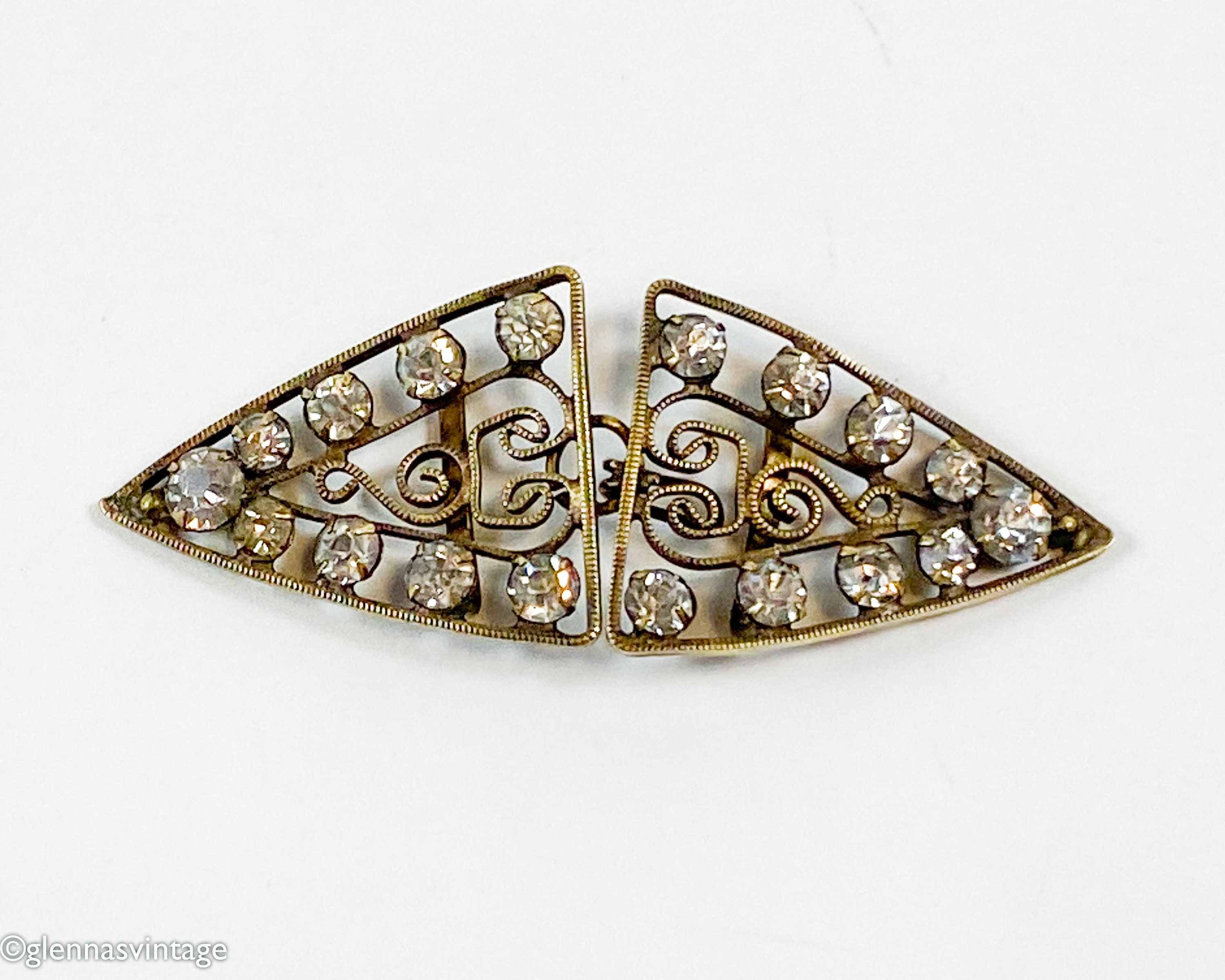 1900s Rhinestone Belt Buckle | Gold Filigree Belt Buckle Set  display picture 1