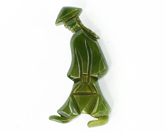 1940s Green Bakelite Pin | 40s Green Carved Bakeli