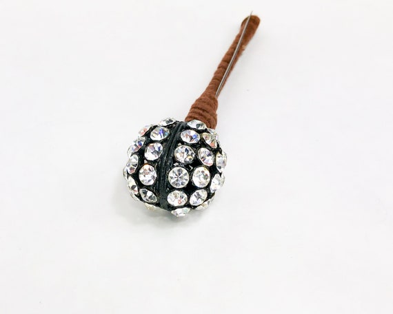 1940s Rhinestone Ball Hat Pin | 40s Black Rhinest… - image 3