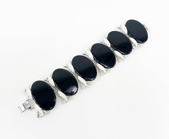 1960s Black Plastic Link Bracelet | 60s Black Ova… - image 1