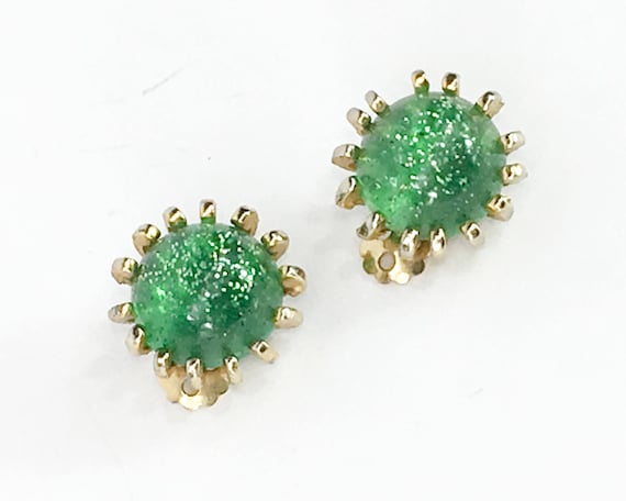 1950s Green Lucite Earrings 50s Green Gold Dome Earrings Etsy