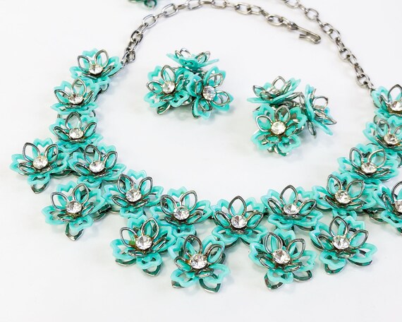 1960s Turquoise Flower Necklace Set | 60s Turquoi… - image 5