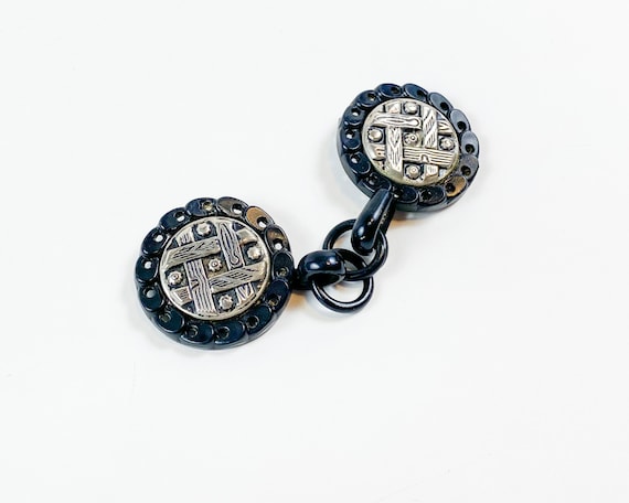 1930s Silver & Black Coat Buckle Vintage Celluloi… - image 5