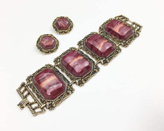 1940s Pink Chunky Bracelet & Earrings Set | 40s R… - image 3