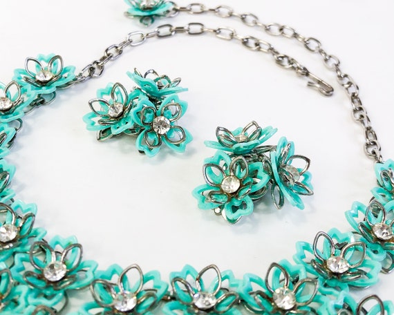 1960s Turquoise Flower Necklace Set | 60s Turquoi… - image 6