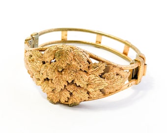 1930s Gold Leaves Clamper Bracelet | 30s Gold Leaves Bracelet