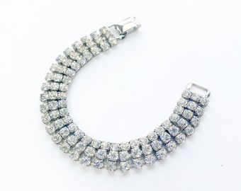 Weiss | 1950s Rhinestone Evening Bracelet | 50s 3 Row Rhinestone Bracelet | Weiss