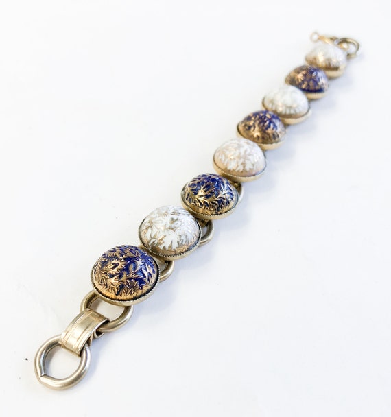 1950s Blue Molded Glass Link Bracelet | 50s White… - image 4