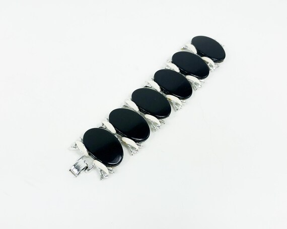 1960s Black Plastic Link Bracelet | 60s Black Ova… - image 2