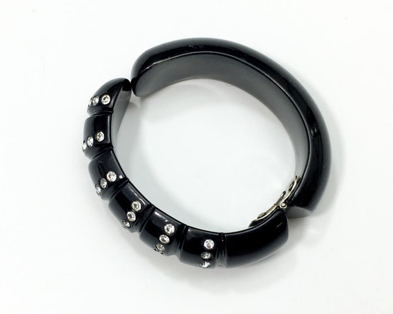 1950s Black Clamper Bracelet | 50s Black Lucite &… - image 3