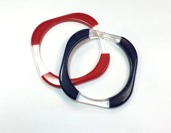 1960s  Red & Blue Bangle Bracelets | 60s Red Blue… - image 3