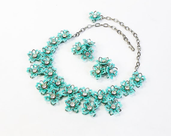 1960s Turquoise Flower Necklace Set | 60s Turquoi… - image 2