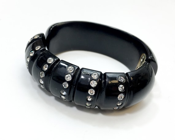 1950s Black Clamper Bracelet | 50s Black Lucite &… - image 1