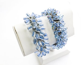 1950s Blue Crystal Bracelet | 50s Blue Glass Bead Expansion Bracelet