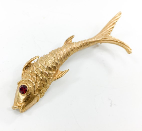 Vintage Women Crystal Rhinestone Goldfish Fish Aquarium Broche Pin Wedding
