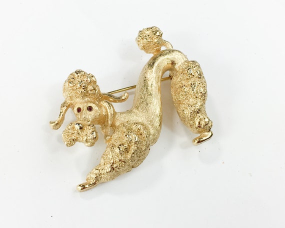 Monet | 1960s Gold Poodle Dog Brooch | 60s Crouch… - image 3