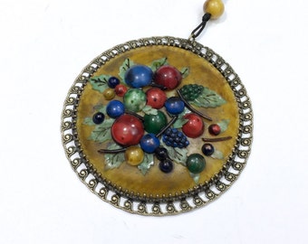 1900s Gold Celluloid Pendant Necklace | Golden Fruit Pendant Necklace