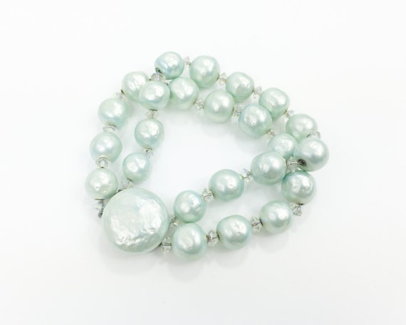 1950s Turquoise Faux Pearl Bracelet | 50s Blue Fa… - image 5