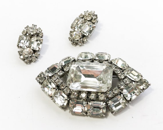 1950s Rhinestone Brooch Set | 50s Rhinestone Pin &