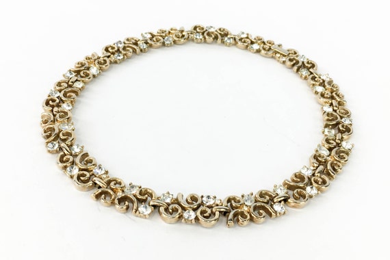 Trifari | 1950s Gold Rhinestone Choker | 50s Gold… - image 4