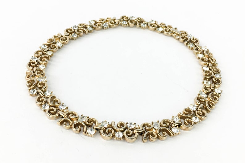 Trifari 1950s Gold Rhinestone Choker 50s Gold & Rhinestone Necklace Trifari image 4