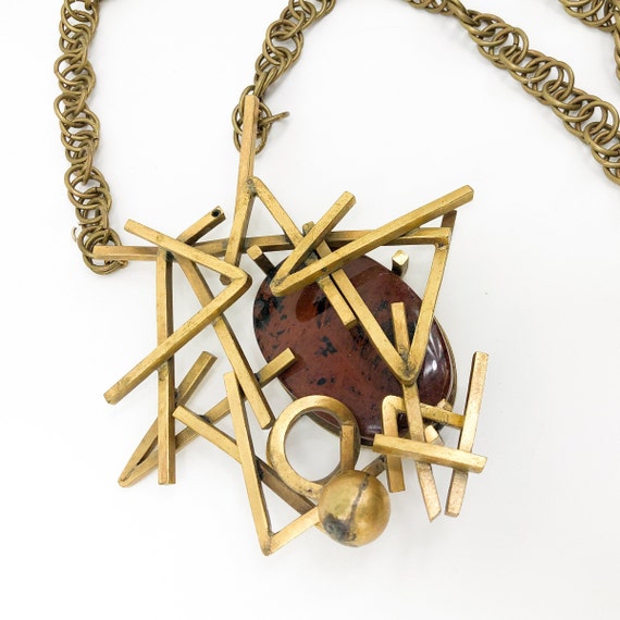 1980s Brutalist Bronze Necklace | 80s Long Bronze… - image 3