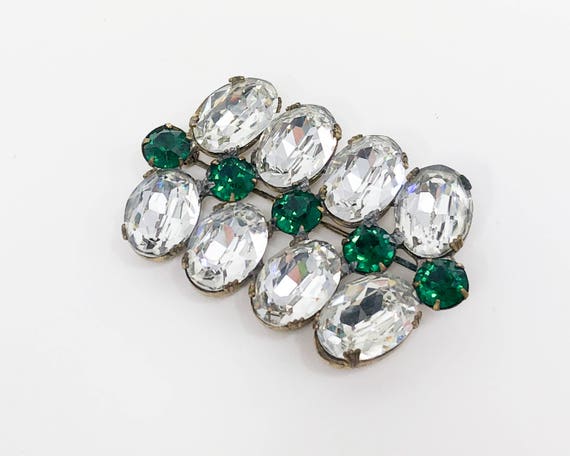 1930s Large Crystal Brooch | 30s Clear Ovals & Gr… - image 2