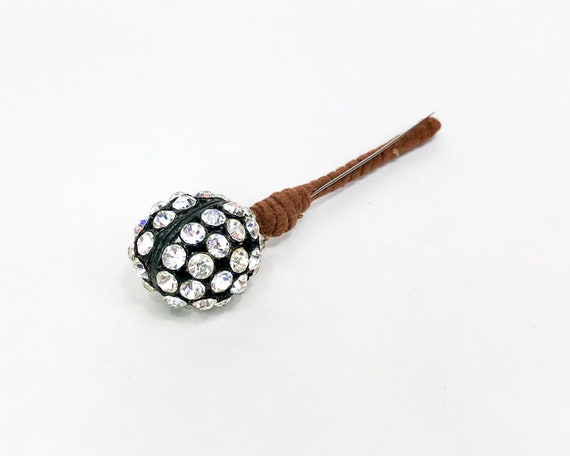 1940s Rhinestone Ball Hat Pin | 40s Black Rhinest… - image 7