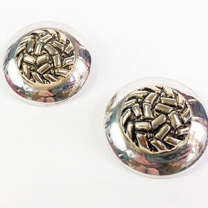 1980s Silver & Gold Dome Earrings | 80s Silver Statement Earrings | Silver Clip Earrings