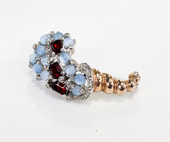 1940s Gold Cornucopia Brooch | 40s Moonstones & Re