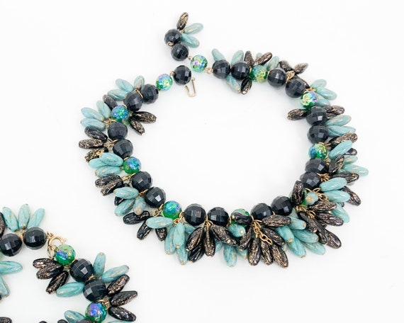 1960s Blue & Black Glass Necklace Set | 60s Turqu… - image 4