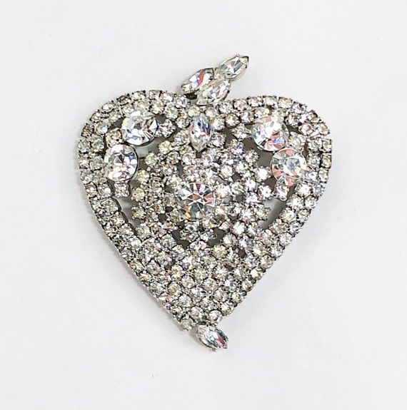 1950s Rhinestone Heart Brooch | 50s Rhinestone He… - image 1