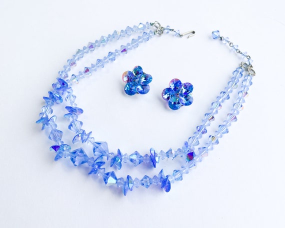 1950s Blue Crystal Necklace Set | 50s Blue Glass … - image 3