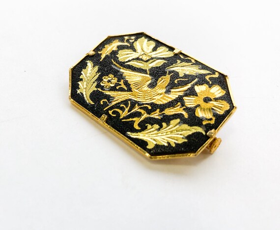 1980s Damascene Gold Brooch | 80s Gold & Black Da… - image 4