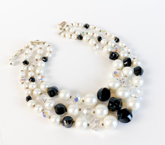 1950s Black & White Beaded Necklace | 50s Multi S… - image 2