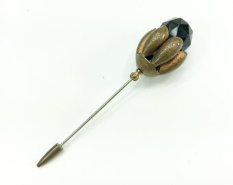 1920s Purple Lapel Pin | 20s Amethyst Glass Lapel Pin | Brass Hat Pin