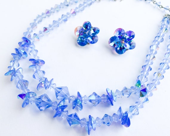 1950s Blue Crystal Necklace Set | 50s Blue Glass … - image 2