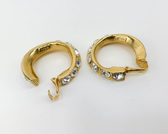 KJL | 1980s Gold & Rhinestone Hoop Earrings | 80s… - image 3