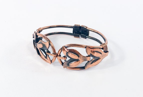 1950s Copper Clamper Bracelet | 50s Copper Flower… - image 3