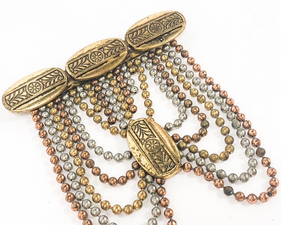 1930s Gold Bar Brooch | 30s Brass Chain Brooch | … - image 2