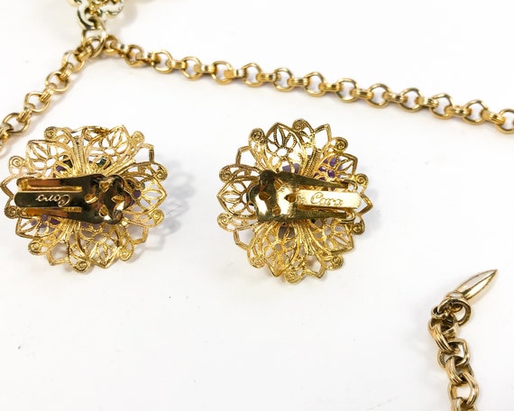 Coro | 1960s Gold & Purple Necklace Earrings Set … - image 8