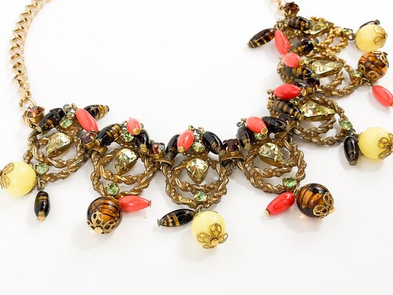 1940s Gold Rhinestone & Art Glass Necklace | 40s … - image 2
