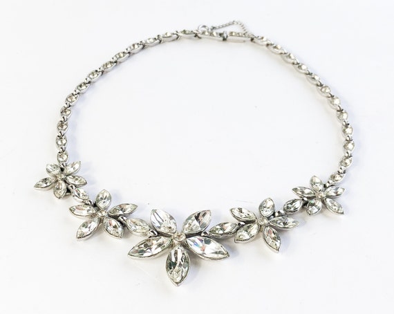 1950s Rhinestone Flower Necklace | 50s Rhinestone