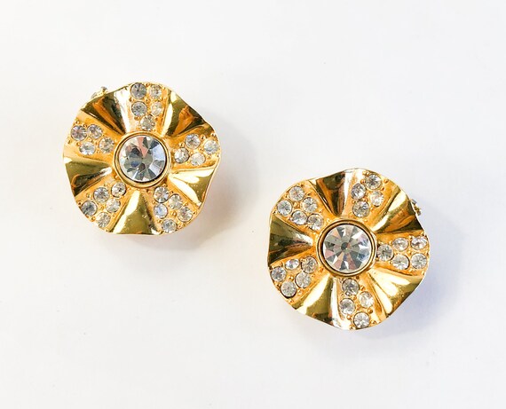 Givenchy Gold & Rhinestone Earrings | 1980s Gold F