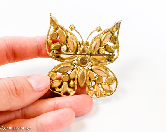 1950s Rhinestone Butterfly Brooch | 50s Yellow & … - image 8