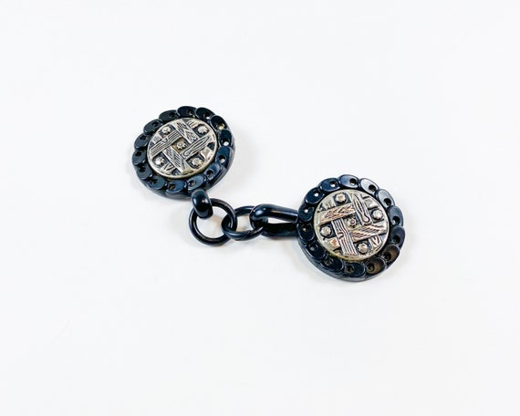 1930s Silver & Black Coat Buckle Vintage Celluloi… - image 4